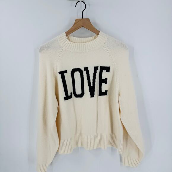 Old Navy SoSoft LOVE Sweater Cream Black Graphic Knit Pullover Size Large - Picture 6 of 6